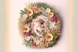 bébé numérique Contexte avec fleurs. génératif ai photo