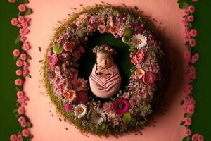 bébé numérique Contexte avec fleurs. génératif ai photo