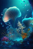 groupe de méduse flottant sur Haut de une corps de l'eau. génératif ai. photo