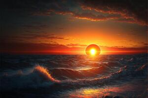 étourdissant le coucher du soleil plus de le océan. génératif ai photo