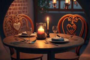 romantique restaurant table prêt pour une dîner Date idée. génératif ai photo