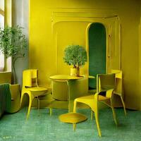 une concept photo de Jaune et vert meubles. génératif ai