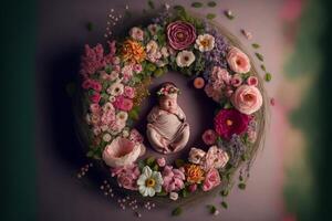 bébé numérique Contexte avec fleurs. génératif ai photo