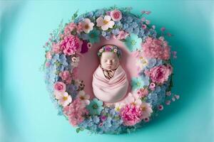 bébé numérique Contexte avec fleurs. génératif ai photo