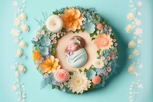 bébé numérique Contexte avec fleurs. génératif ai photo