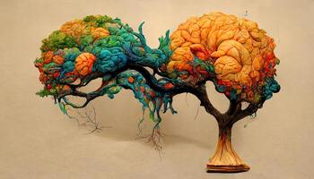 surprenant arbre avec non feuilles formes comme Humain cerveau comme illustration. génératif ai photo