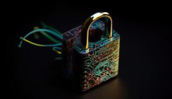 numérique cadenas garanties circuits, incarnant cyber sécurité. génératif ai photo