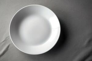 Vide blanc assiette Haut vue pour maquette illustration avec génératif ai photo
