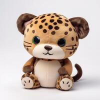 mignonne jaguar animal peluche jouet blanc Contexte animal poupée avec génératif ai photo