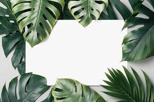 tropical feuilles Cadre avec copie espace pour mariage invitations. ai généré photo