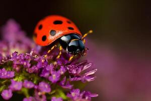 le coccinelle sur le fleur avec ai généré. photo