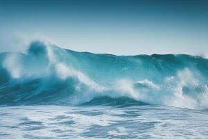 le bleu mer vague avec ai généré. photo