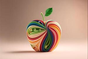 un Pomme est fabriqué par coloré quilling fil de papier. génératif ai. photo