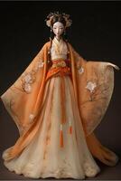 figurine de une femme habillé dans une kimono. génératif ai. photo