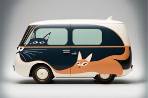 van avec une chat peint sur le côté de il. génératif ai. photo