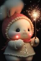 mignonne bébé Pixar style blanc Fée lapin feux d'artifice. génératif ai. photo