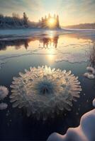 grand fleur dans le milieu de une corps de l'eau. génératif ai. photo