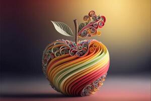 un Pomme est fabriqué par coloré quilling fil de papier. génératif ai. photo