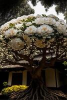 une camélia arbre dans plein floraison. génératif ai photo