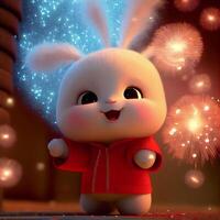 une super mignonne bébé Pixar style blanc Fée chinois lapin. génératif ai. photo