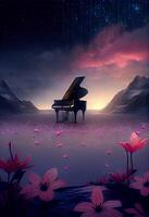 piano séance dans le milieu de une champ de fleurs. génératif ai. photo