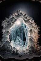 la personne permanent à l'intérieur de un la glace grotte. génératif ai. photo