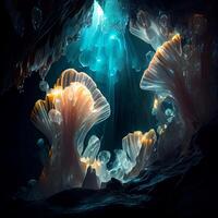 groupe de méduse flottant sur Haut de une corps de l'eau. génératif ai. photo