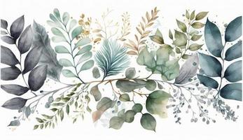 aquarelle sans couture frontière - illustration avec vert or feuilles et branches, pour mariage Stationnaire, salutations, fonds d'écran, mode, arrière-plans, textures, DIY, emballages, cartes, produire ai photo