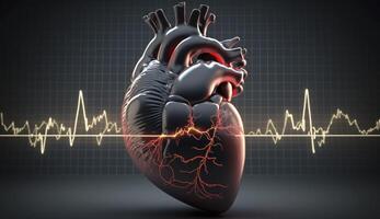 Humain cœur avec cardiogramme pour médical cœur santé se soucier arrière-plan, génératif ai photo