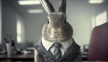 Pâques lapin portant une affaires costume. génératif ai. photo