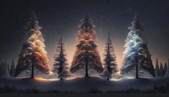 embrasé Noël des arbres comme panorama arrière-plan, produire ai photo