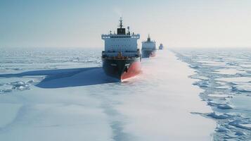 brise-glace navire sur le la glace dans le mer. génératif ai photo