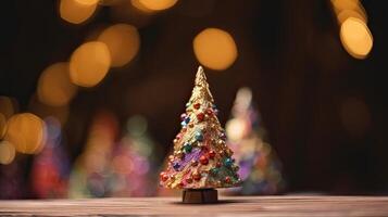 Noël arbre décoration sur en bois Contexte. génératif ai. photo