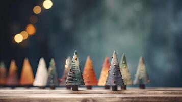 Noël arbre décoration sur en bois Contexte. génératif ai. photo