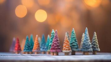 Noël arbre décoration sur en bois Contexte. génératif ai. photo