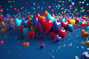 coloré cœur forme ballon avec bleu ciel. la Saint-Valentin journée Contexte avec cœur en forme de des ballons. génératif ai. photo