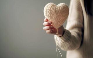 femme main montrant cœur forme de crocheter. génératif ai. photo