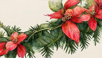 Noël floral cadre, aquarelle hiver, illustration isolé sur blanc Contexte. génératif ai photo