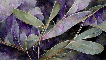 aquarelle eucalyptus feuilles et lavande fleur illustration. floral cadre, frontière bouquet ensemble. génératif ai photo