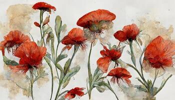 coquelicot fleurs ensemble aquarelle illustration isolé sur blanc Contexte. génératif ai photo