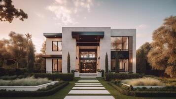 ai génératif 3d moderne luxe réel biens maison pour vente et location , luxe propriété concept, ai généré ouvrages d'art photo