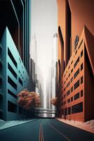 La peinture de une ville rue avec grand bâtiments. génératif ai. photo