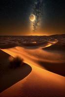 désert à nuit avec le lune dans le ciel photo
