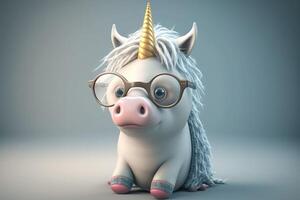 3d mignonne Licorne sorcier dessin animé. ai généré photo