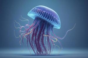une méduse nager sur bleu arrière-plan, 3d rendre photo