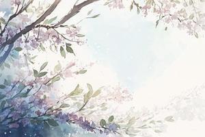printemps Contexte avec le image de bleu ciel et Cerise fleurs aquarelle illustration Matériel photo