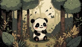 duveteux mignonne Panda bébé dans le forêt dans en riant Heureusement, style, animal, Panda bébé, produire ai photo