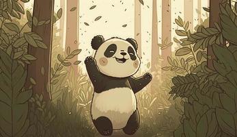 duveteux mignonne Panda bébé dans le forêt dans en riant Heureusement, style, animal, Panda bébé, produire ai photo