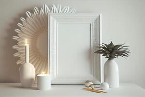 minimal boho réplique vide blanc photo Cadre de bon goût décor, élégant éclairage . ai généré