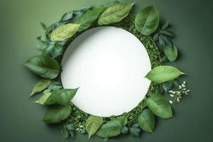 vide blanc été et printemps la nature Contexte avec Frais vert feuilles et cercle cadre, produire ai photo